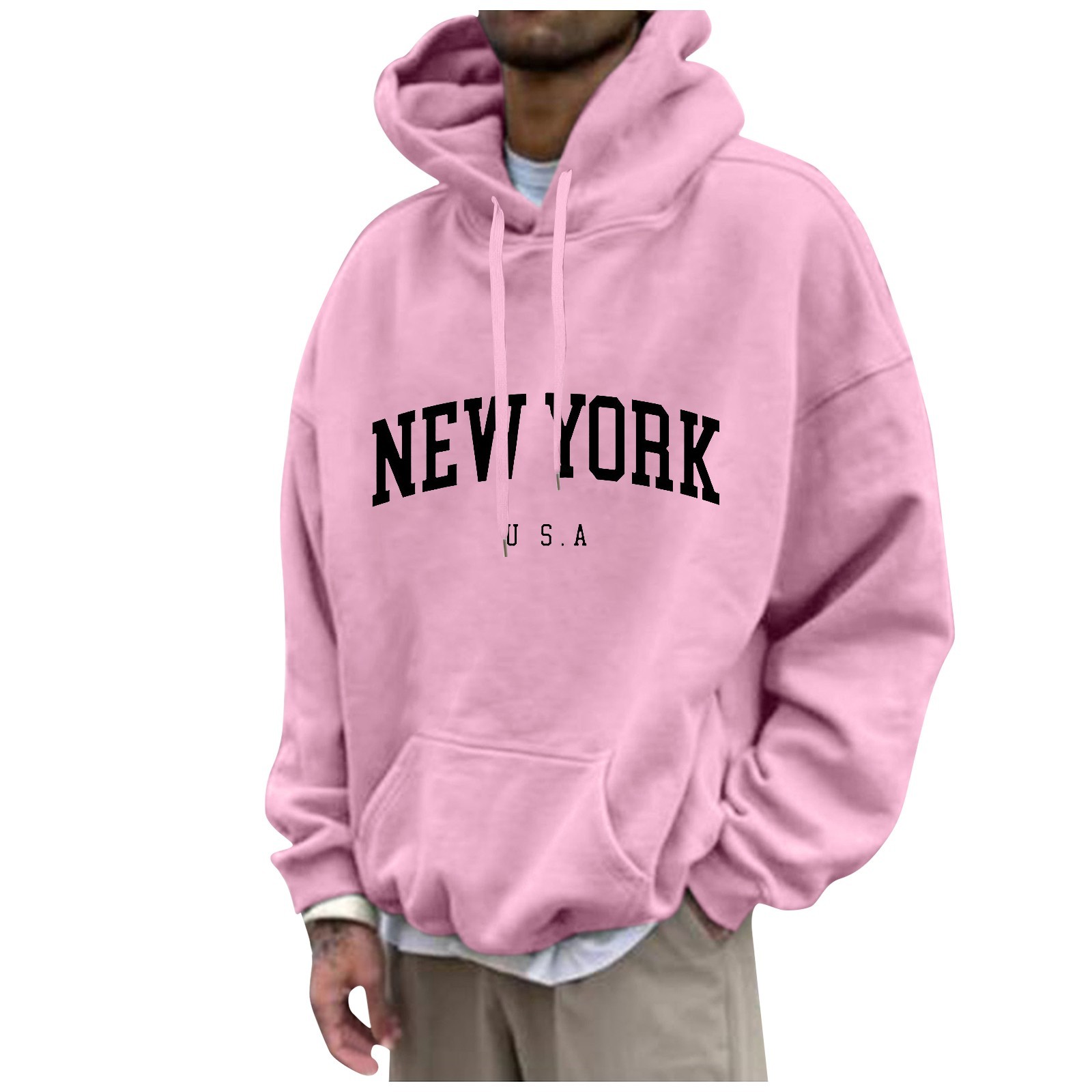 Street Fashion Of New York - كنزات بأغطية رأس بطباعة نيويورك للرجال