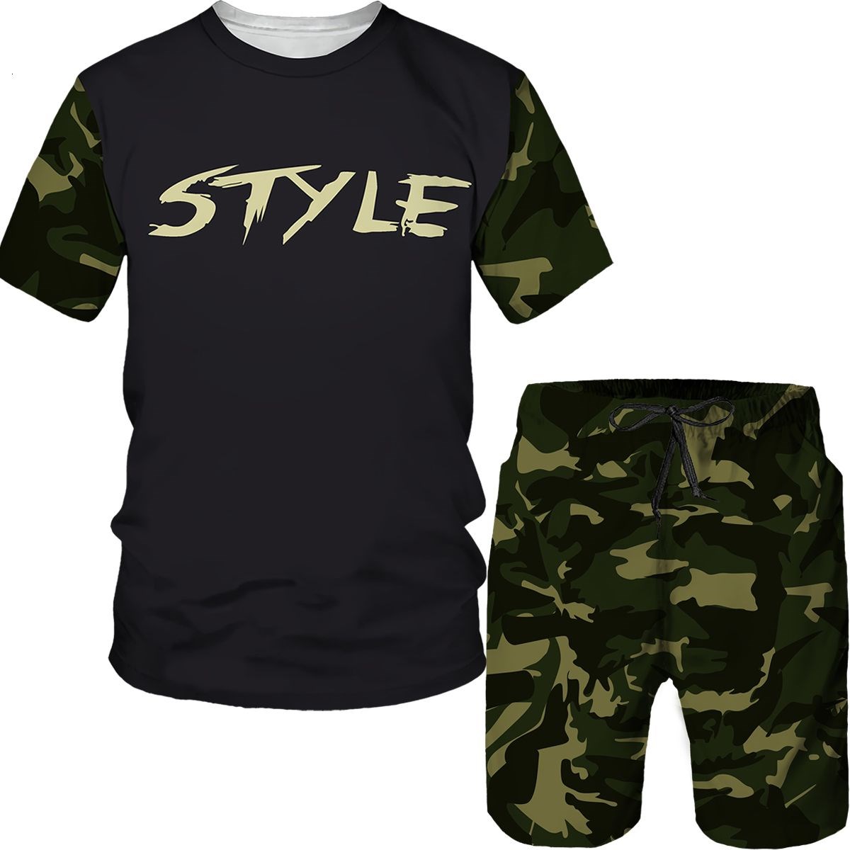 Street Fashion Tshirt - بدلات رجالية مموهة، قمصان وشورتات بطباعة