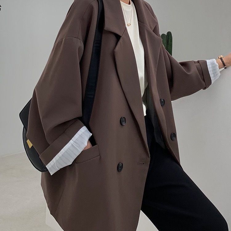 Street Fashion Official - سترة نسائية بنية عتيقة أنيقة رسمية