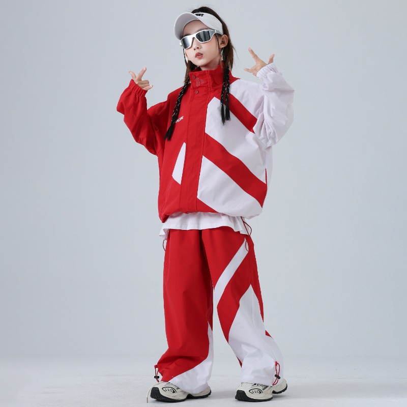 Street Fashion Kpop - طقم سترة واقية من الرياح وبنطلون
