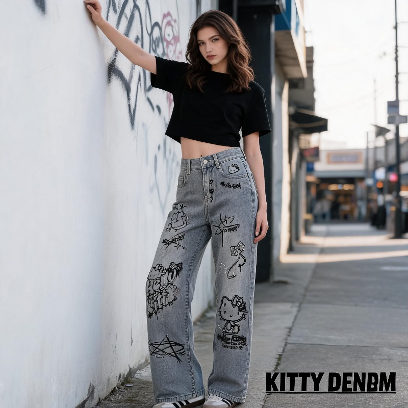 جينز نسائي كاجوال بتصميم كرتون - مراجعة Street Fashion Model وسعره
