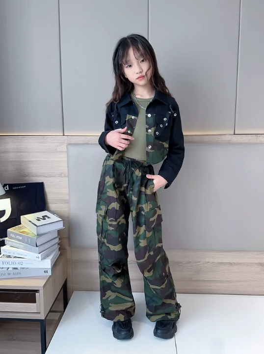بدلة هيب هوب مموهة للفتيات، زي - مراجعة Street Fashion Kpop وسعره