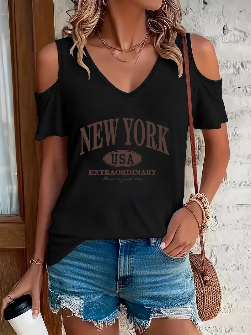 تي شيرت نسائي بطبعة حروف نيويو - مراجعة High Street Fashion New York وسعره