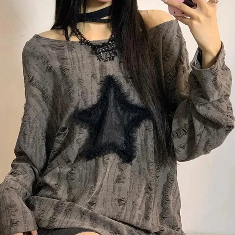 Y2K هول ستار تي شيرت مطبوع الم - مراجعة Street Fashion Kpop وسعره