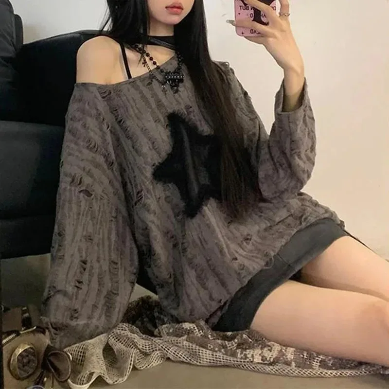 Y2K هول ستار تي شيرت مطبوع الم - مراجعة Street Fashion Kpop وسعره